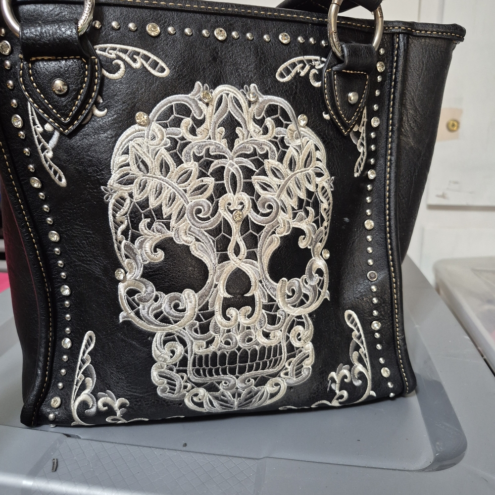 Montana West Black Tote with Skull Embroidery